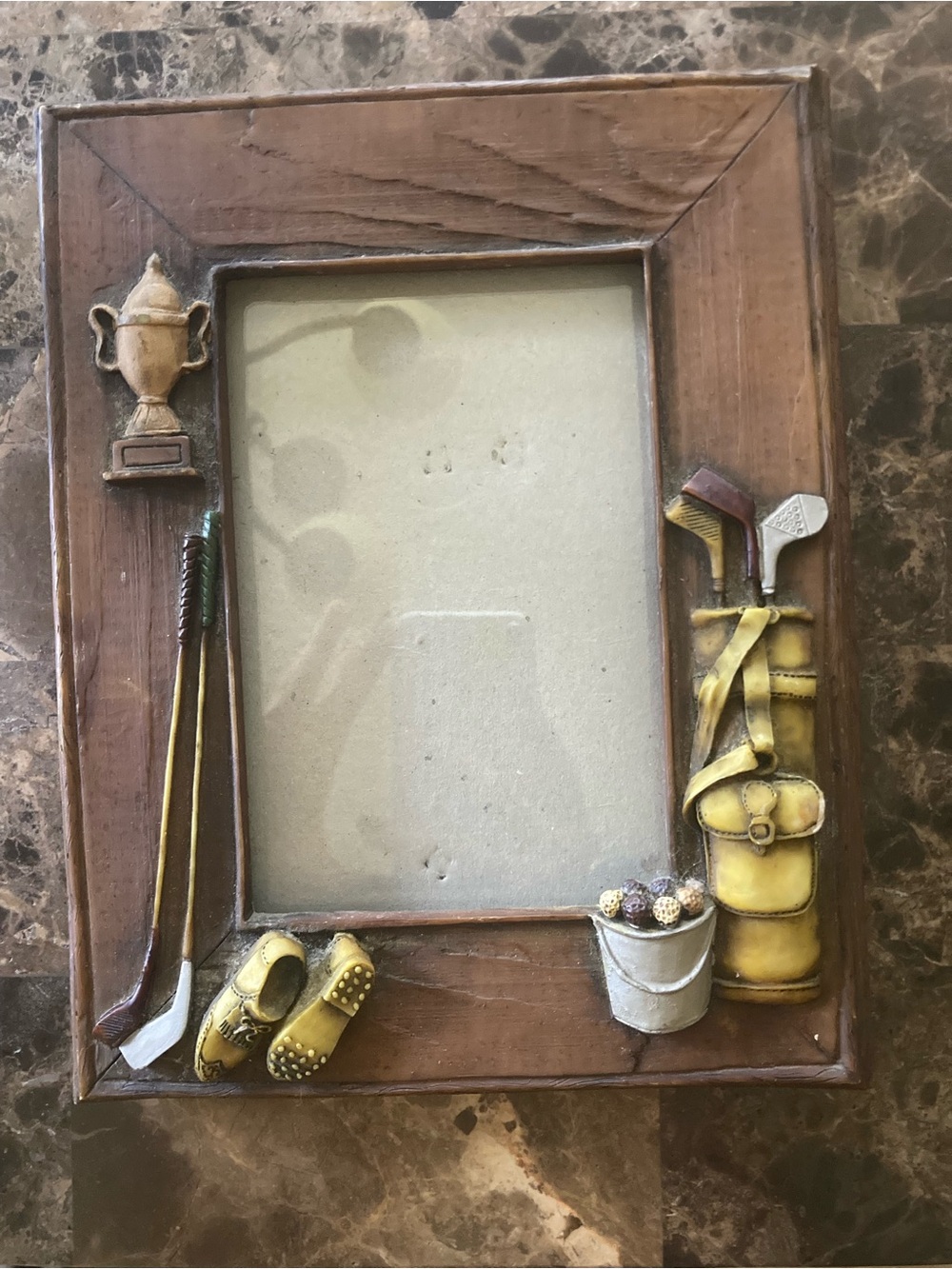 Dezine Golf Picture Frame Hand Painted 4x6 Wooden Trophy Clubs Golf Bag Decor